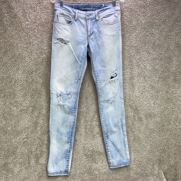 American Eagle Distressed Skinny Slim Stretch Light Wash Demim Jeans Size 6x31 - Picture 1 of 11